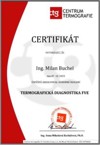 Certifikát ing. Milan Buchel termografickej diagnostiky pomocou dronov