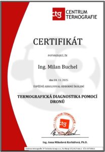 Certifikát ing. Milan Buchel termografickej diagnostiky pomocou dronov